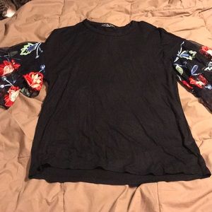 Embroidered Floral sleeve soft t-shirt